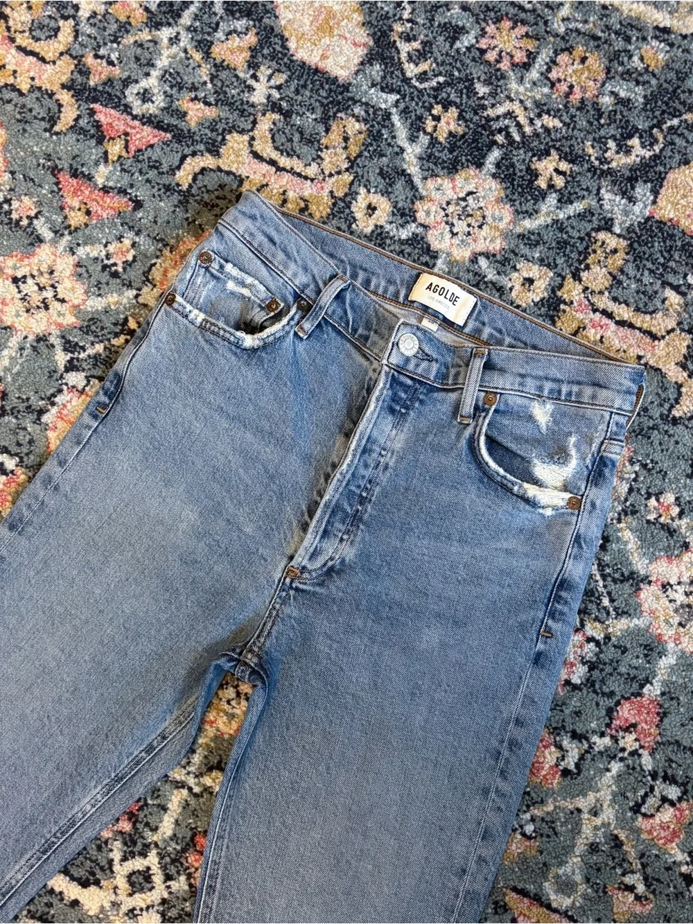 AGOLDE Nico High Rise Slim Fit Distressed Jeans in Rooted Light Wash Sz 26